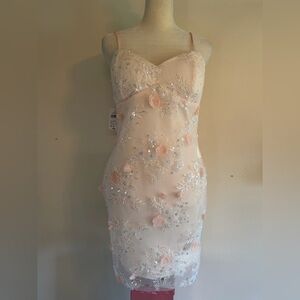 Blush Pink Embroidered Floral Spaghetti-Strap Mini Dress